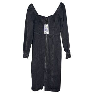 Future Collective Black Denim Long Sleeve Bustier Zipper Dress Size 14 NWT